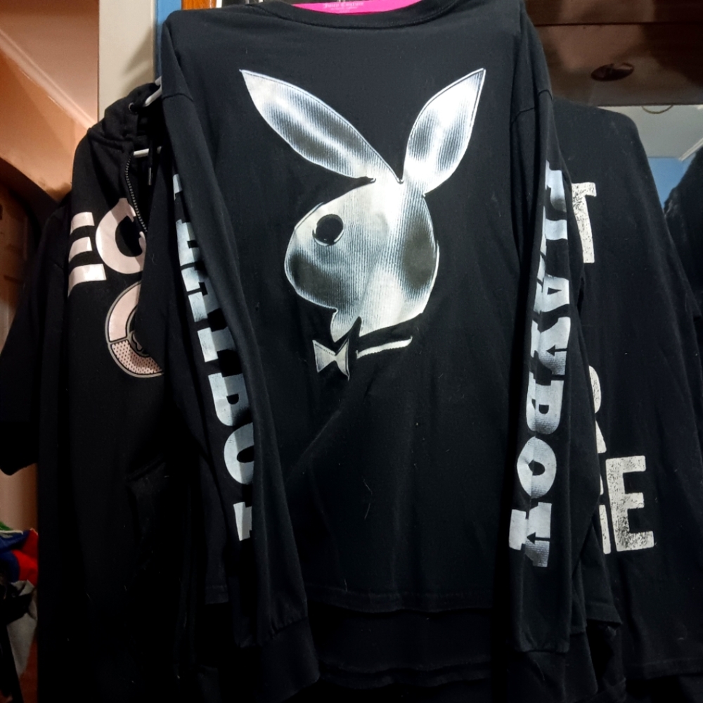 Playboy NWOT bunny head long sleeved t-shirt with Playboy goes down sleeves. XL